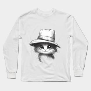 Whimsical Cat with Hat Long Sleeve T-Shirt